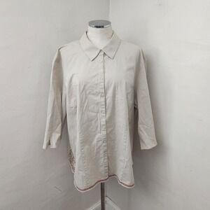 Classiques Entier Womens Beige Embroidered Trim Button‎ Up Shirt Plus Size 20W